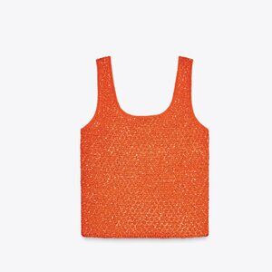 Zara Orange Knit Sparkle Top